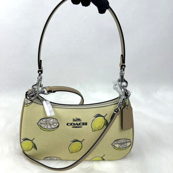 Coach Teri Shoulder Bag Crossbody With Lemon Print In Canvas/Yellow CBA53 NWT - Picture 1 of 12